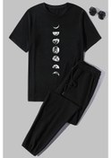 Resim Moon Phases Baskılı 2'li Eşofman Takımı Siyah 