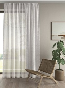 Resim Keten Görünümlü Ekstrafor Büzgülü Ekru Yüksek Kalite Tül Perde Ekru 