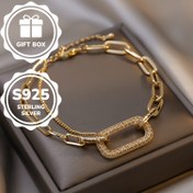 Resim Kadınlar için şık S925 geometrik boş dikdörtgen çok katmanlı bilezik - Lüks sentetik zirkonyum aksesuarları, partiler, anneler günü, mezunlar günü ve yıldönümler için şık bir parti aksesuarı, sofistike bir tarz, ince kesimler 