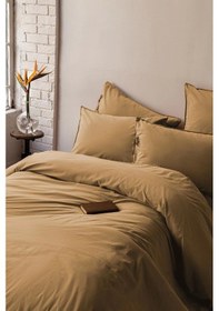 Resim Savanna Mustard Yıkanmış %100 Pamuk Poplin Nevresim Takımı King 