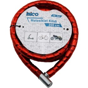 Resim FRY Tüp Anahtarlı Metal Kafa Çelik Motor - Bisiklet Kilit Silindirik Spiral Kilit Kırmızı KILIF22MM x 200CM (5358) 