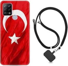 Resim kilifland Tecno Pova ile Uyumlu Kılıf Desenli Silikon Boyun Askılı Şanlı Türk Bayrağı 4 1401 