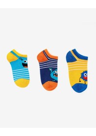 Resim Skechers 3'lü Paket Funny Feet Bilekli Çorap Büyük Erkek Çocuk Sarı-mavi-lacivert Sk2520131-3474 