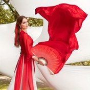 Resim 2 adet Profesyonel Göbek Dansı Hayran Çifti Seti - Bambu Tarzı Saplı İpeksi Rayon Peçe (Sol + Sağ El) 