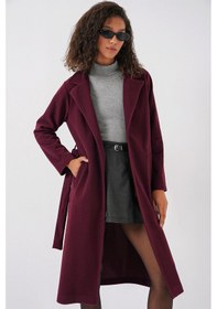 Resim Bigdart 9118 Kruvaze Yaka Kaşe Kaban - Bordo Bordo 