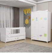 Resim Melina Bebek Odası Yıldız 4 Kapaklı Dolap - Uykucu Beyaz 