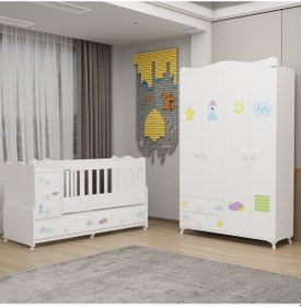 Resim Melina Bebek Odası Yıldız 4 Kapaklı Dolap - Uykucu Beyaz 