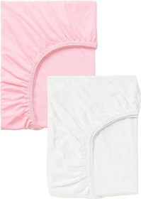 Resim 2 Adet 50x90 Cm Anne Yanı Lastikli Penye Kumaş Bebek Çarşafı-pembe-beyaz 