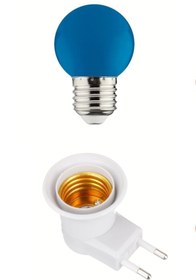 Resim Led Açma Kapama Anahtarlı Duy Fişli + 1w Tasarruflu Renkli E27 Led Gece Lambası Mavi Işık 