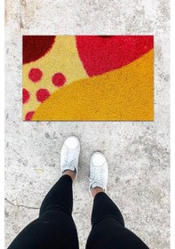 Resim Dijital Baskı Sarı-pembe Hasır Desen Kapı Önü Paspası K-1022 