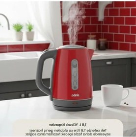 Resim Sinbo Sk-8031 Su Isıtıcı Kettle Paslanmaz Çelik, 1.8 L, Inox, Otomatik Kapanma Kırmızı Açık Gri 