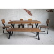 Resim Deryawood Masif Ahşap Yemek Masası Takımı 160-85 +4 SAND+160 Bank 