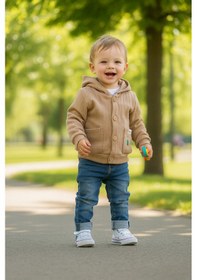 Resim Erkek Çocuk Bebek Kapüşonlu Hırka 3-24 Ay Kahverengi 