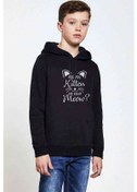 Resim Are You Kitten Me Right Meow Baskılı Unisex Çocuk Kapüşonlu Sweat (528595579) Siyah 