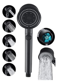 Resim Turbo Pervaneli 5 Fonksiyonlu Duş Başlığı Siyah Duş Hortumu 150cm Siyah 