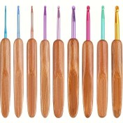 Resim 9 Parça Bambu Örgü İğnesi Seti Tığlar 2-6mm Örgü İpliği Saplı Dikiş İğneleri Aracı Örgü Tığ Kiti (Rastgele renk ve boyut) 