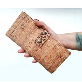 Resim Doğal Vegan Mantar Derisinden Telefon Bölmeli Leopar Desenli Clutch Kadın Cüzdan Leopar 