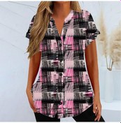 Resim Yaz Kadın Büyük Beden Gömlek Hırka Günlük Baskılı Kısa Kollu Üst Siyah 