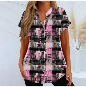 Resim Yaz Kadın Büyük Beden Gömlek Hırka Günlük Baskılı Kısa Kollu Üst Siyah 