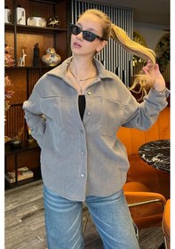 Resim Madmext Gri Cep Detaylı Kadın Gömlek Mg2241 Gri 