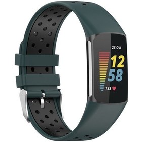 Resim Sones Fitbit Charge 5 Çift Renkli Metal Toka Delikli Silikon Saat Kordonu 