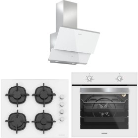 Resim Silverline Beyaz Cam Ankastre Set 3490 Oslo Beyaz Davlumbaz - CS5343W01 Ocak - BO65E1W01 Fırın 