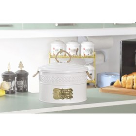 Resim Metal Ekmeklik Ekmek Saklama Kutusu Desenli Beyaz 