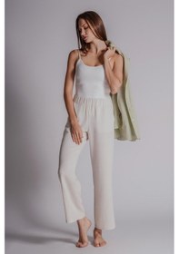 Resim Braccas Kadın Keten Karışımlı Yandan Cepli Beli Lastikli Relaxed Fit Pantolon Naturel Naturel 