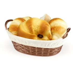 Resim Bora Plastik Hasır Desenli Ekmek Sepeti Oval 24 CM Bez Kaplamalı BO664 