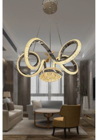 Resim Kıvrım Eliza Tek Toplu Simli Slikonlu Modern Oturma Led Avizesi - Kumandalı / Krom Krom 