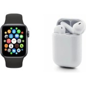 Resim Xiaomi Redmi Note 9 Pro Uyumlu Siyah Watch 6 Series Akıllı Saat + Beyaz Tws I12 Bluetooth Kulaklık 
