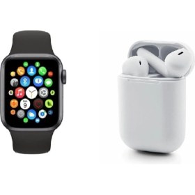 Resim Xiaomi Redmi Note 9 Pro Uyumlu Siyah Watch 6 Series Akıllı Saat + Beyaz Tws I12 Bluetooth Kulaklık 