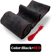 Resim 1 adet El İle Dikişli Araba Direksiyon Kapağı - Premium PU Sentetik Sahte Deri, Tüm Mevsimler için Peluş Kaymaz Tutuş, Nefes Alabilir ve Teri Emebilir, Çoğu Araç İçin Uygun, Araç İçi Aksesuar, Şık Araba Aksesuarı, Peluş Malzeme 