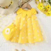 Resim 2 adet Yaz Yeni Stil Sarı Papatya Yuvarlak Yaka Atletik Üst Bebek Kızlar için bir Taze File Skirt ile + bir Küçük Sarı Şans Çantası Crossbody Çanta 