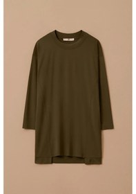 Resim Seçil Kadın Sıfır Yaka Basic Tunik - Haki Haki 