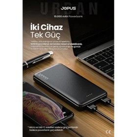 Resim Jopus 10000MAH Powerbank - LED Işık Göstergeli - Taşınabilir Şarj Cihazı - Siyah JP-P10 