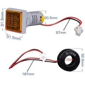 Resim Voltaj 22MM Dijital Voltmetre-Ampermetre Ac 20-500V 0-100A Sarı 