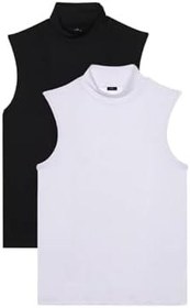 Resim TUDORS 2'li Paket Siyah-Beyaz Regular Fit Balıkçı Yaka Sıfır Kol Bluz, BYGM2544 