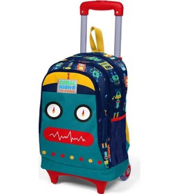 Resim Coral High Kids Lacivert Civit Robot Desenli Üç Bölmeli Işıklı Tekerli Sırt Çantası 23380 