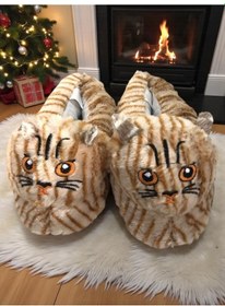 Resim Kadın Kız Çocuk Yumuşak Soft Hayvanlı Kedi Figürlü Panduf Ev Ayakkabısı Taba 