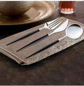 Resim Qingmipy 12'li Tek Kullandım Plastik Besteği Seti: Gümüş Siyah 21cm Bıçak, 20cm Çatal, 20.5cm Kaşık - Partiler, Ev, Restoranlar İçin Dayanıklı, Dekoratif Ve Pratik 