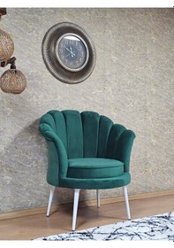 Resim Zafir Tekli İstiridye Beyaz Boyalı Sivriltme Ayak Çay Seti Koltuk Tekli Berjer , Balkon, Salon, Ofis Yeşil 