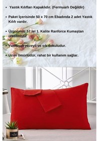 Resim Kırmızı Renkli Pamuklu Ranforce Kumaştan Yastık Kılıfı 2 Adet 