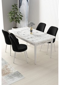 Resim Canisa Concept Nil Serisi 70x110 Sabit Mutfak Masası Takımı Beyaz Mermer Desen Masa 4 Siyah Sandalye Masa Beyaz/sandalyeler Siyah 