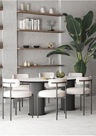 Resim Avvio Mina Teddy Sandalye 6'lı Ptt Ayak 80x180 Oval Yemek Masası Mutfak Masası Masa Sandalye Takımı Beyaz 