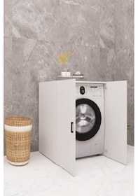 Resim Mdf Çamaşır Makinesi Dolabı Kapaklı Beyaz 