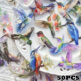 Resim 50 adet Çiçekli Sinekkuşu Stickerları Valiz, Laptop, Scrapbook, Günlük Dekorasyonu, DIY Kaykay, Gitar, Kask, PET Stickerlar için 