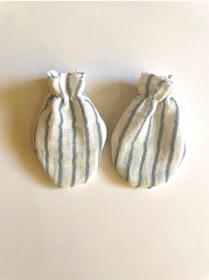 Resim runbaby Pamuklu Çift Kat Müslin Kumaş 3 Çift Bebek Eldiven ( Ince Mavi Çizgili ) 