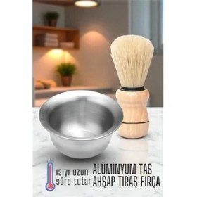 Resim Bfs Alüminyum Tıraş Tası Ahşap Tıraş Fırçası Seti - 