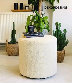 Resim Handmade Krem Tedy Kumaş Silindir Dekoratif Pufidik Puf Bench 